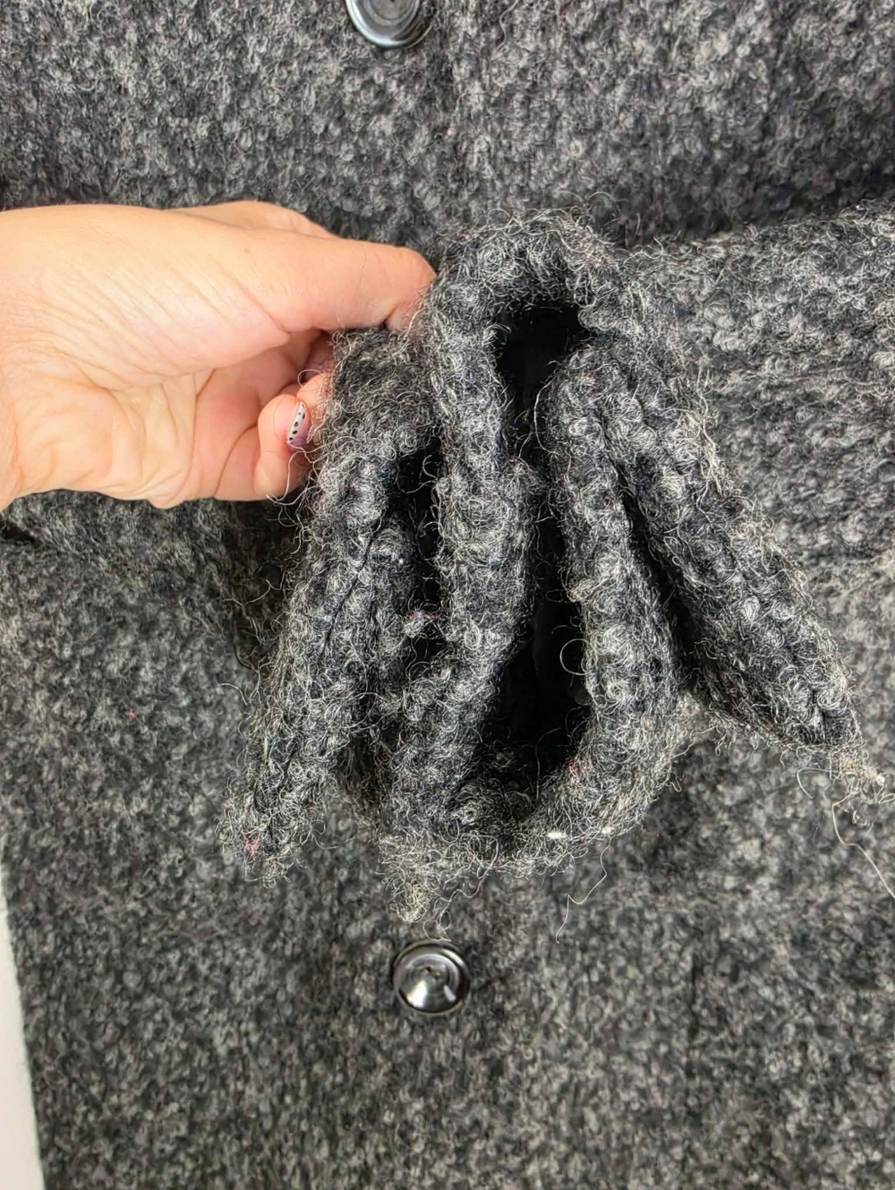 Suzy Wool-Blend Bouclé Long Coat - Charcoal Gray - Picture 7 of 9
